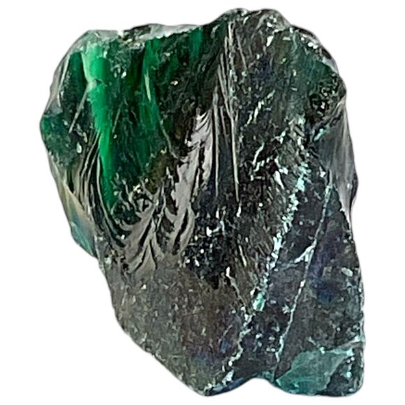 Emerald Green Layered Art Glass Cullet Glowing Manganese Slag Glass #4GM366 - Picture 3 of 7